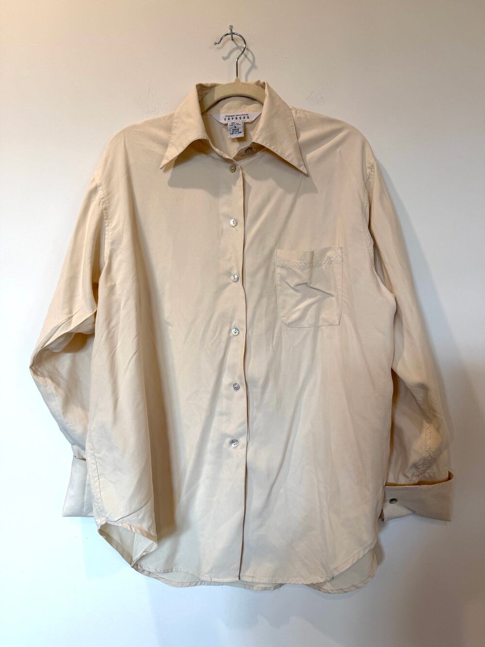 Vtg 90s Express 100% silk button down shirt ivory cream Large capsule old money
